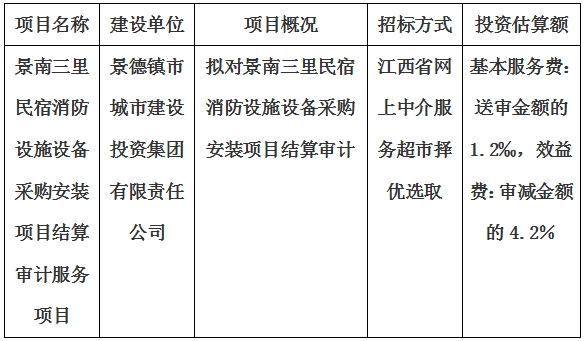 景南三里民宿消防設施設備采購安裝項目結算審計服務項目計劃公告