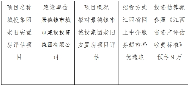 城投集團(tuán)老舊安置房評估項(xiàng)目計(jì)劃公告