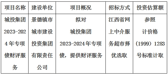 城投集團(tuán)2023-2024年專項(xiàng)債財(cái)評(píng)服務(wù)計(jì)劃公告